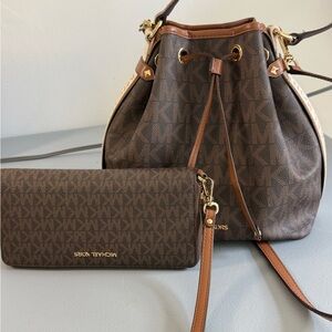 Michael Kors Dark Brown Monogram Shoulder Bag and Wallet